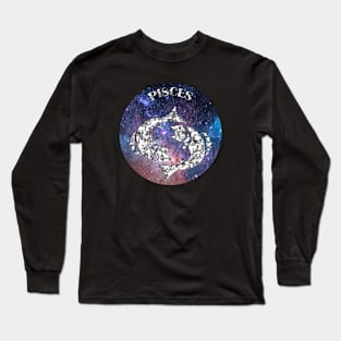 Pisces Astrology Zodiac Sign - Fish - Pisces Astrology Birthday Gifts - Space or Stars and White Marble Long Sleeve T-Shirt